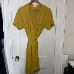 Babaton Olive-Mustard Wrap Midi Dress
